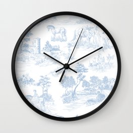 Toile de Jouy Vintage French Soft Baby Blue White Pastoral Pattern Wall Clock