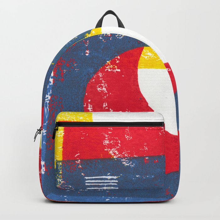 red blue yellow backpack