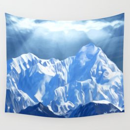 SUNLIGHT ON SNOW COVERED MOUNTAINS. Wall Tapestry