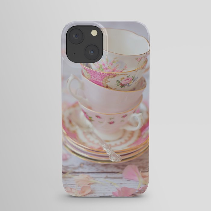 Shabby Chic Vintage Cups in Pink iPhone Case