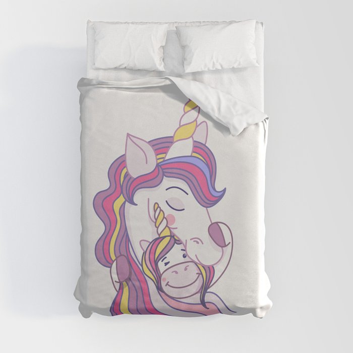 Unicorn mother with her unicorn baby Duvet Cover