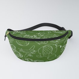 Green and White Toys Outline Pattern Fanny Pack