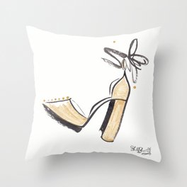 Gold and Black Shoe Fancy Bow Throw Pillow