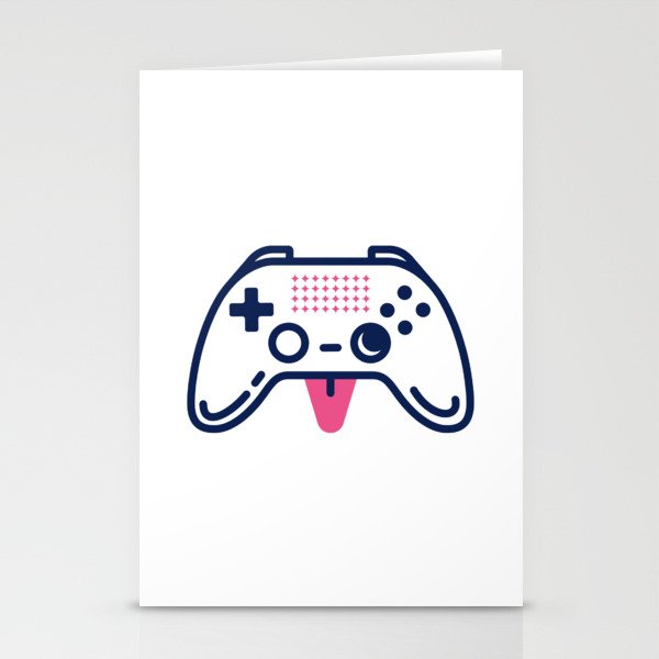 Cute gamepad showing a pink tongue. Game design Stationery Cards