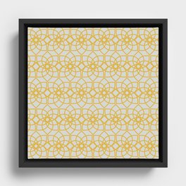 Geometric Flower Repeating Digital Pattern Design - Goldenrod Framed Canvas