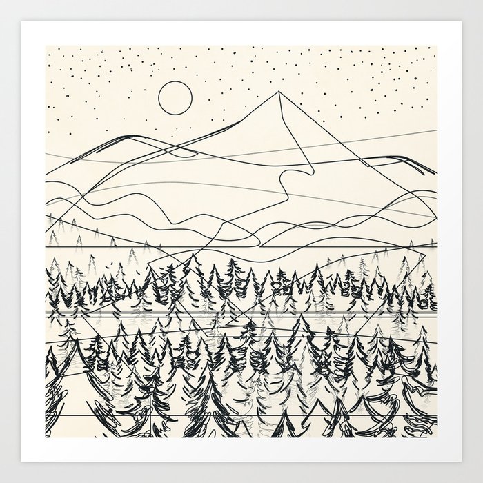 Minimal Line Mountain Beauty III Art Print