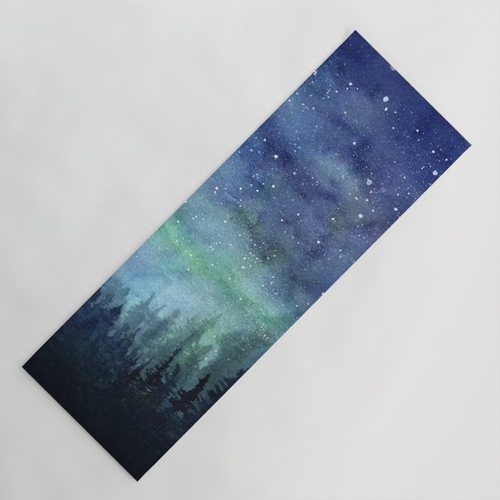 Watercolor Galaxy Nebula Northern Lights Painting Yoga Mat