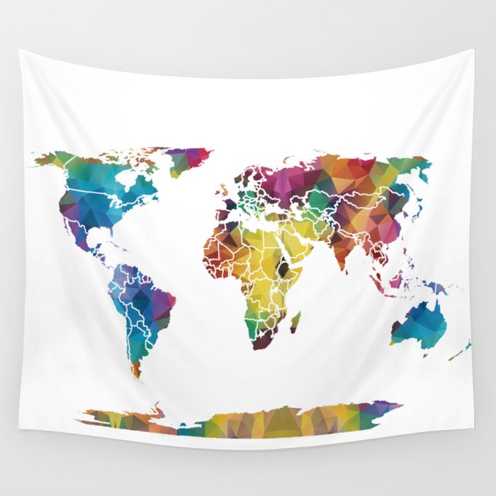 Geometric World Map Wall Tapestry By Catherinehol Be