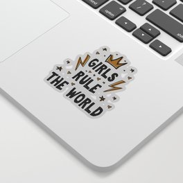 Girls rule the world - funny feminism humor sayings typography illustration with thunder and star Sticker