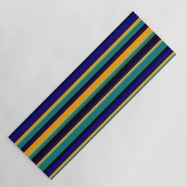 [ Thumbnail: Orange, Teal, Black, and Dark Blue Colored Stripes/Lines Pattern Yoga Mat ]