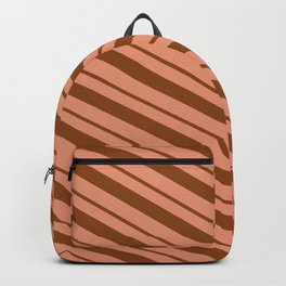 [ Thumbnail: Dark Salmon & Brown Colored Lined Pattern Backpack ]