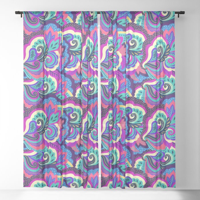 Cool Palette Neon Abstract Tropical Jungle Print Sheer Curtain