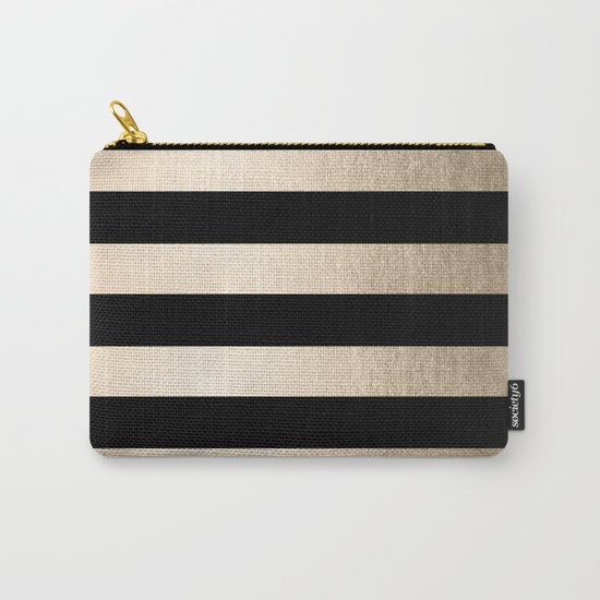 Simply Striped White Gold Sands on Midnight Black Carry-All Pouch