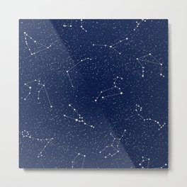 Zodiac Constellations with a Dark Blue Starry Sky Metal Print