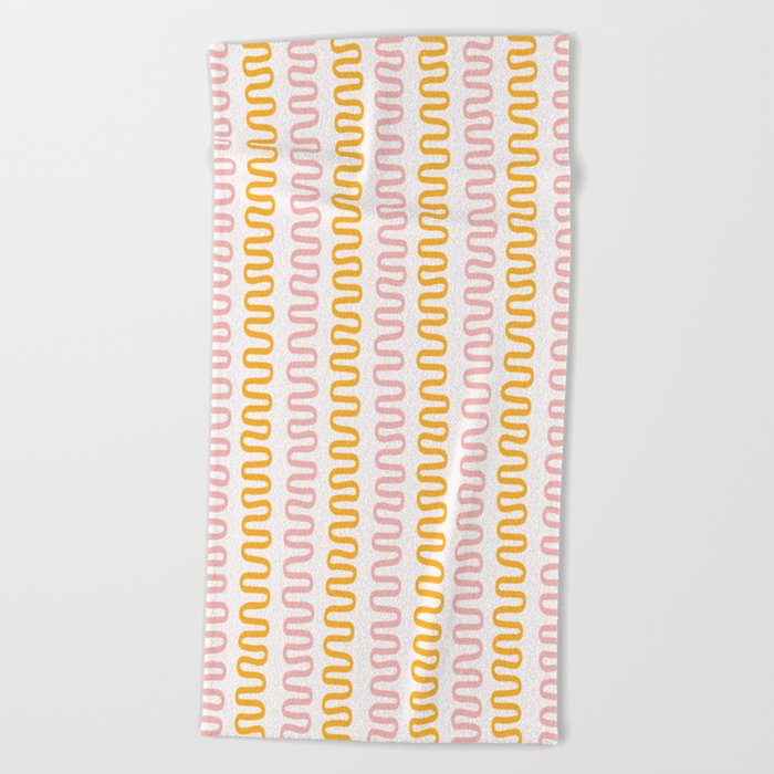 Abstract Shapes 263 in Pink Yellow (Snake Pattern Abstraction) Beach Towel