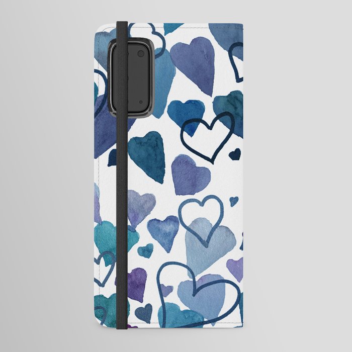 Watercolour Hearts Blue Android Wallet Case