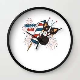 Corgi For The Fourth Of July Fireworks Rocket Wall Clock