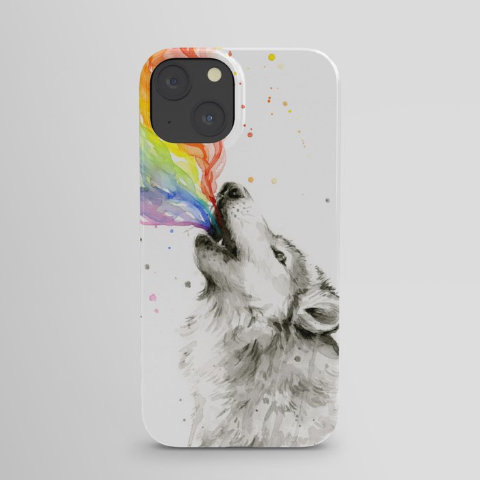Wolf Howling Rainbow Watercolor iPhone Case