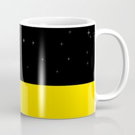 Black night with stars, moon, and yellow sea Mug
