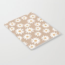 Daisies - daisy floral repeat, daisy flowers, 70s, retro, black, daisy florals camel brown Notebook