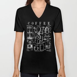 Coffee Drinker Lover Caffeine Addict Vintage Patent Print V Neck T Shirt