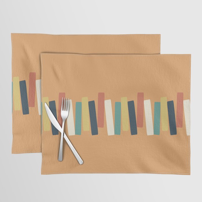 Atomic Age Mid Century Modern Funky Rectangles Orange Background Placemat