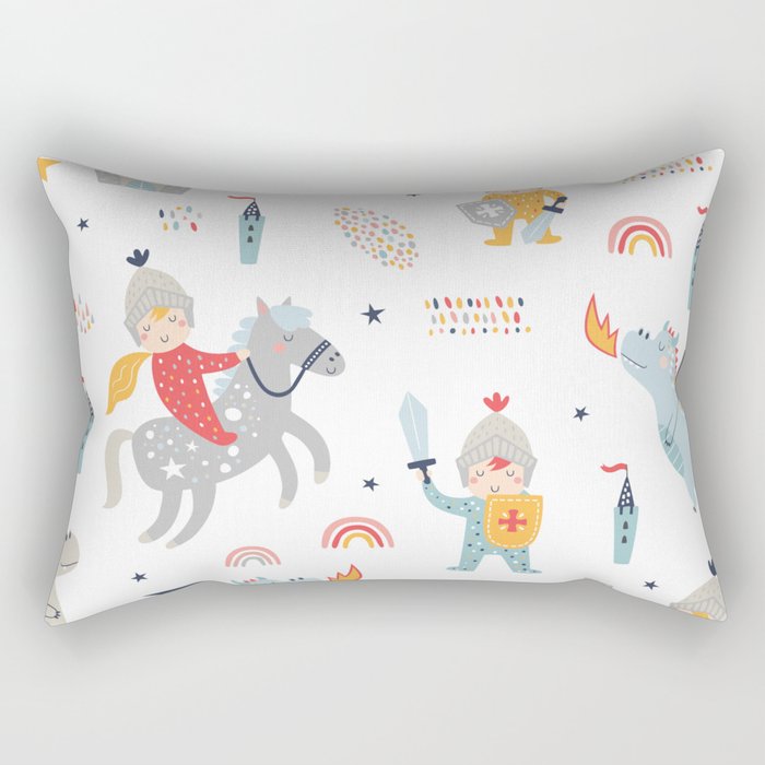 Magical Knight, Dragon & Castle Rectangular Pillow