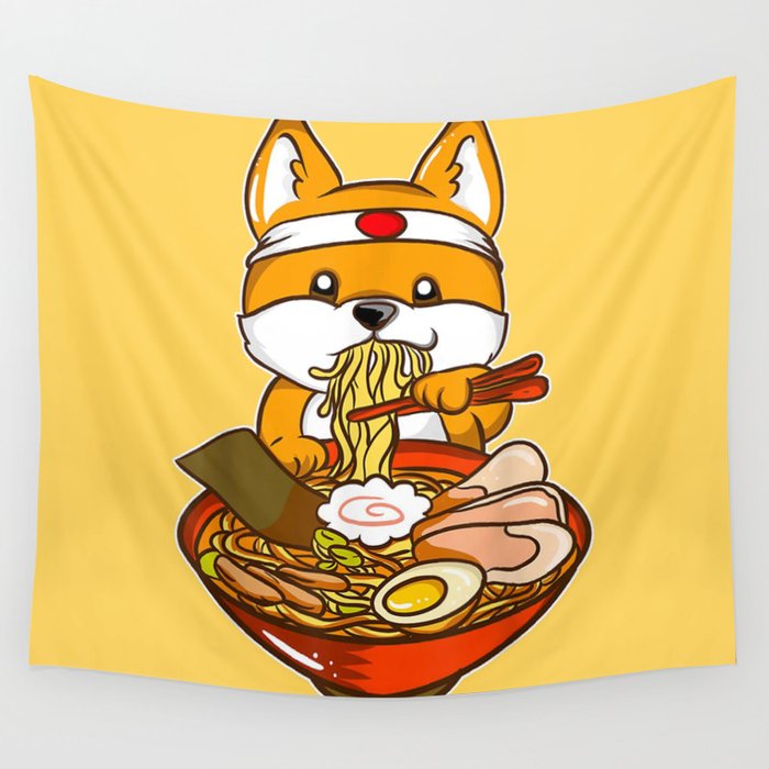 Japanese Anime Shiba Inu Ramen Wall Tapestry By Duythetees