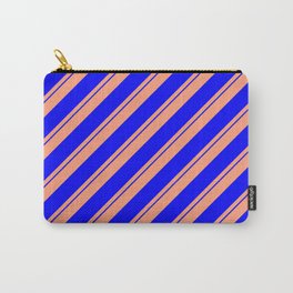[ Thumbnail: Light Salmon and Blue Colored Stripes Pattern Carry-All Pouch ]