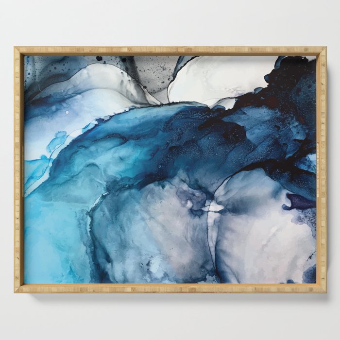 White Sand Blue Sea Alcohol Ink Painting Serving Tray By Elizabethschulz Society6