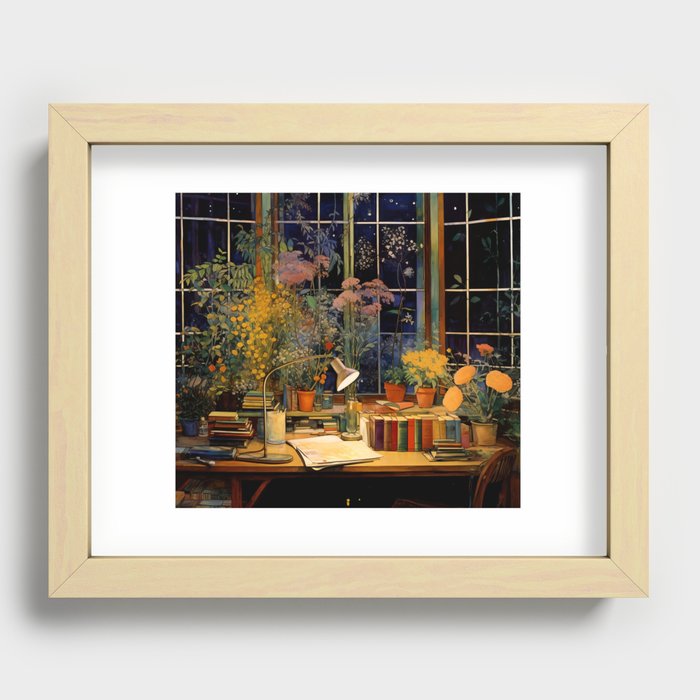 In the Study at Night Recessed Framed Print