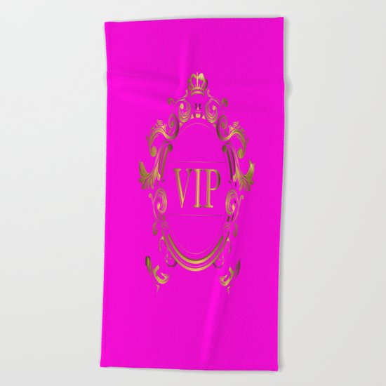 VIP in Hot Pink and Goldtones Beach Towel