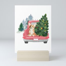 Driving Home For Christmas - Corgi On Red Xmas Car  Mini Art Print