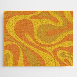 Mod Swirl Retro Abstract Pattern Mustard Ochre Orange Jigsaw Puzzle
