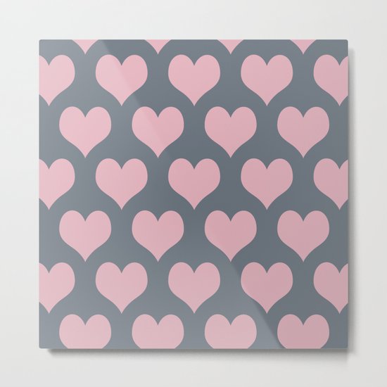 Hearts of Love Coral Pink Gray Metal Print