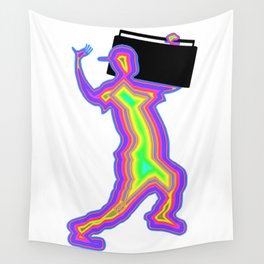 1980s Neon Silhouette with a Boombox Wall Tapestry