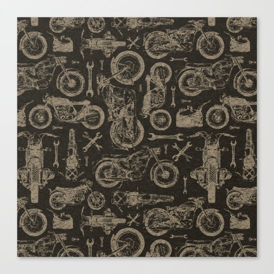 Dark Vintage Motorcycle Pattern Canvas Print