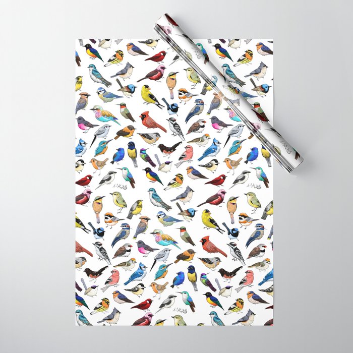 Bird Gift Wrapping Dark Vibrant Bird Garden Black Wrapping Paper Roll  Orange Gray Birds Colorful Flowers Dark Hues Bird Lover Gift Wrap Roll 