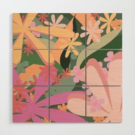 Floral Jungle Colorful Art Design Pattern in Light Green Pink and Orange  Wood Wall Art