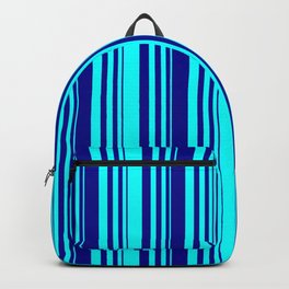 [ Thumbnail: Aqua & Dark Blue Colored Stripes/Lines Pattern Backpack ]