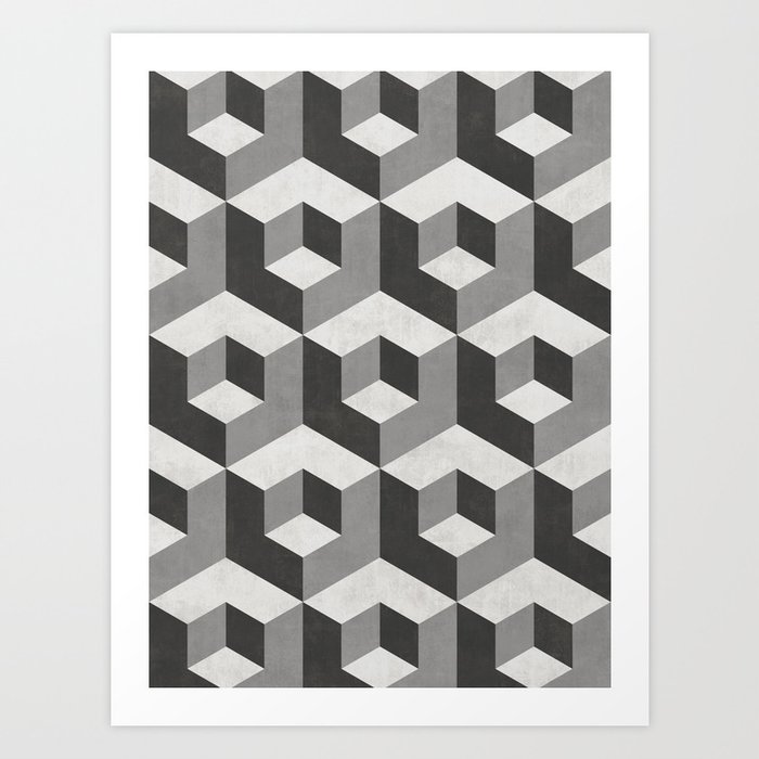 Geometric Cube Pattern 2 Black White Grey Art Print By Zoltanratko