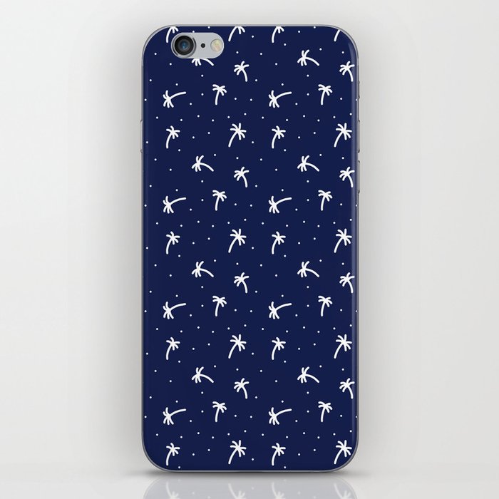 Navy Blue And White Doodle Palm Tree Pattern iPhone Skin