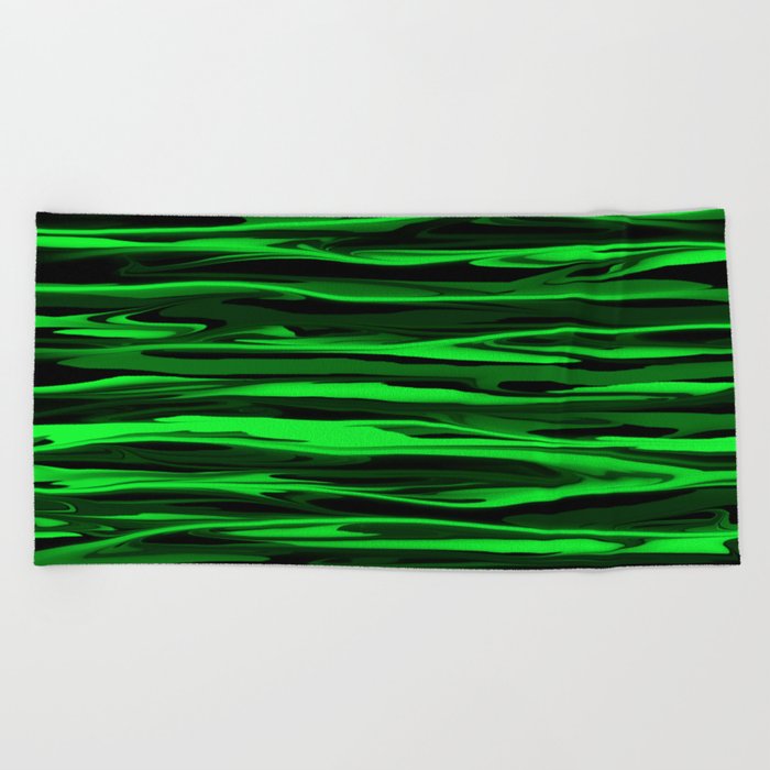 Lime Green and Black Stripes Beach Towel by Abstract Color Society6