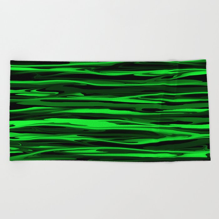 Lime Green and Black Stripes Beach Towel