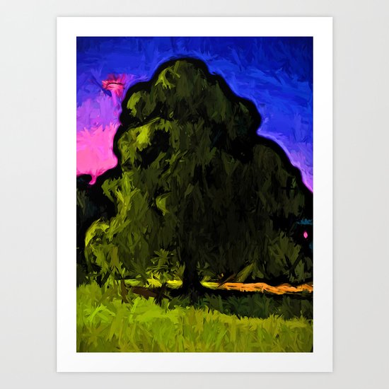 Green Tree with a Pink and Blue Sky Art Print