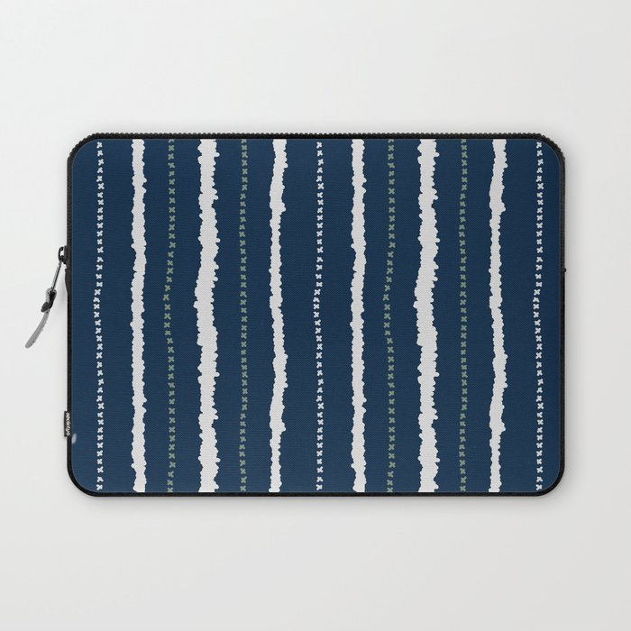 Navy Blue and Sage Stripes Laptop Sleeve