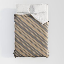 [ Thumbnail: Tan and Dim Grey Colored Lined/Striped Pattern Duvet Cover ]
