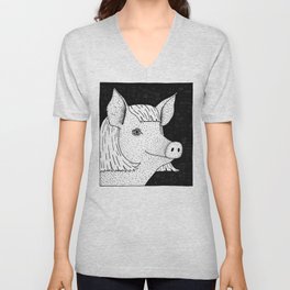 Pig In A Wig V Neck T Shirt