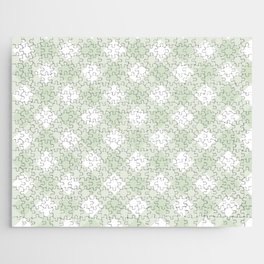 Green Pastel Farmhouse Style Gingham Check Jigsaw Puzzle