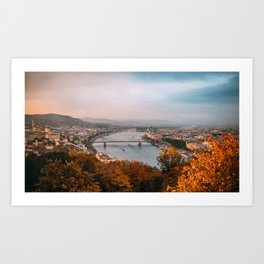 Sunset from the Gellért Hill Art Print | Architecture, Photo, River, Trees, Landscape, Leaves, Europe, Fall, Sunset, Horizontal 